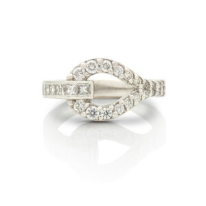 buckle ring with channel set and grain set diamonds