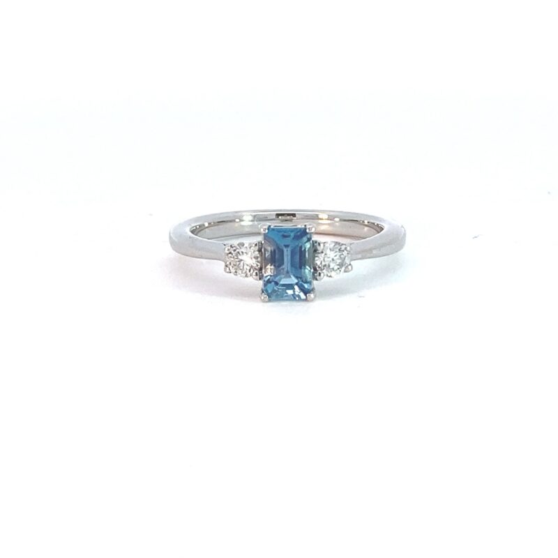 Aquamarine & Diamond Three Stone Ring