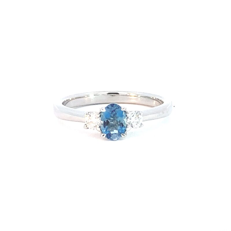 Three Stone Aquamarine & Diamond Ring
