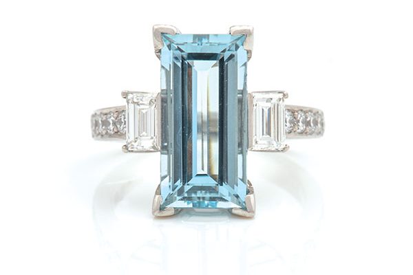 Art Deco inspired aquamarine and diamond ring